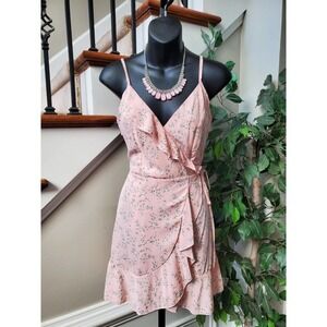 Romwe Women's Pink Floral Cotton V-Neck Sleeveless Knee Length Dress Size Small